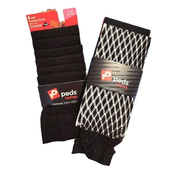 PEDS 8 Pairs Black Fishnet and Solid Black Trouser Socks Women's Size 5- 10 NWT - Picture 8 of 12